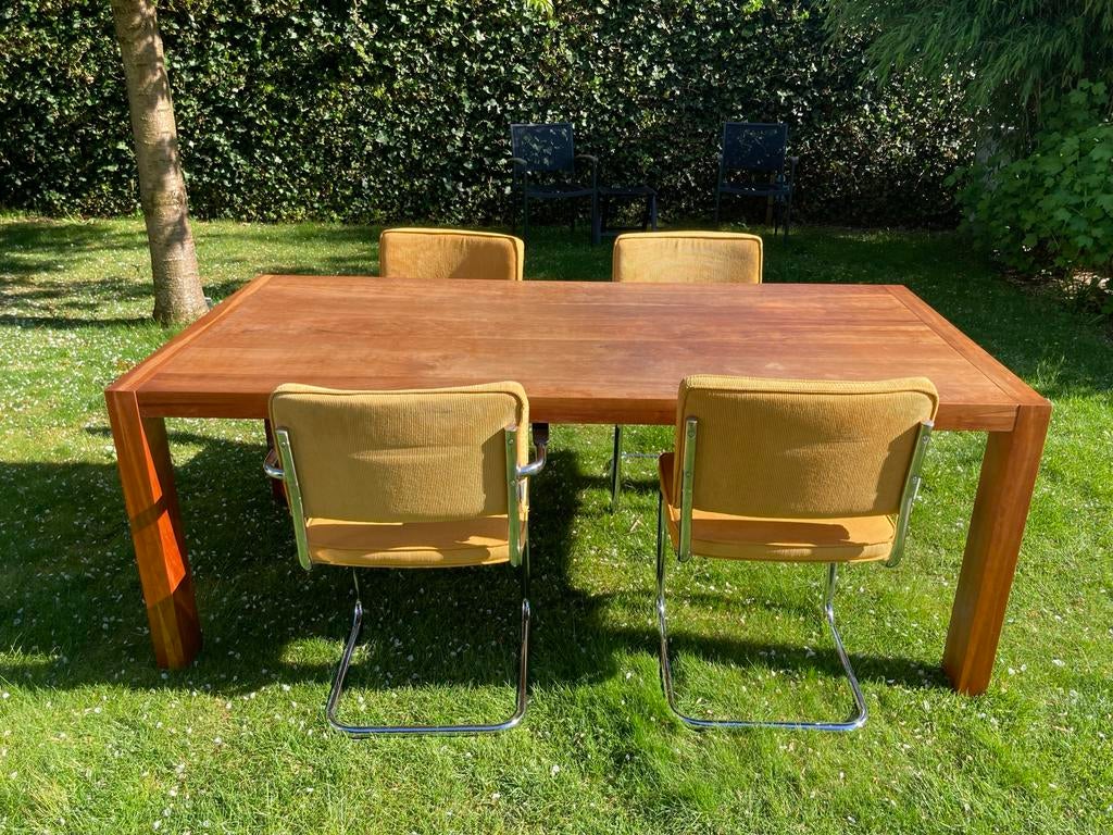 Kersenhouten tafel (100x200cm)  met 4 Ridge Rib stoelen, Ophalen, Gebruikt, 100 tot 150 cm, 150 tot 200 cm