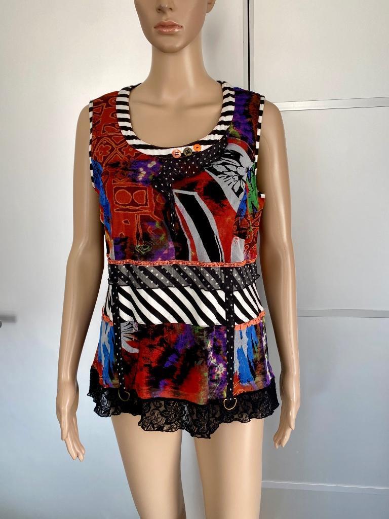 J423 Pause Cafe maat 40=M fleurig top shirt blouse blauw/wit, Kleding | Dames, Maat 38/40 (M), Blauw, Ophalen of Verzenden, Zo goed als nieuw
