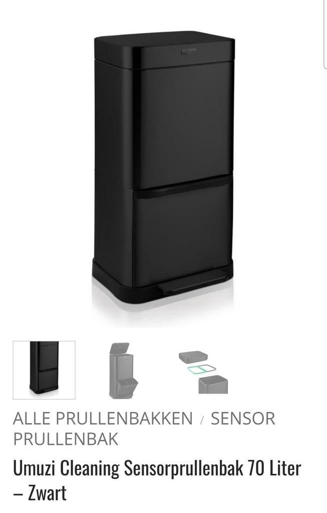 Umuzi Cleaning Sensorprullenbak 70 Liter - Zwart, Ophalen
