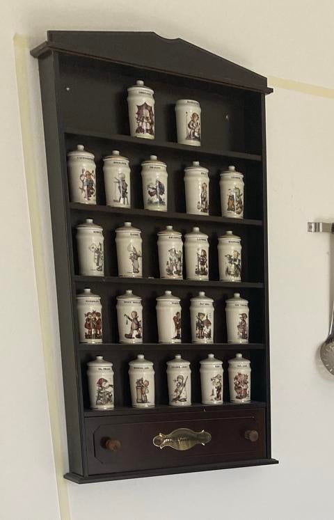 Hummel kruidenpotjes met opbergrek - Vintage Keuken Decorati, Gebruikt, Voorraadpot, Steen/keramiek, Overige merken