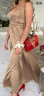 Designer Satijnen Maxi Jurk Mokka - Verstelbaar S/M, Kleding | Dames, Gelegenheidskleding, Galajurk, Bruin, Zo goed als nieuw