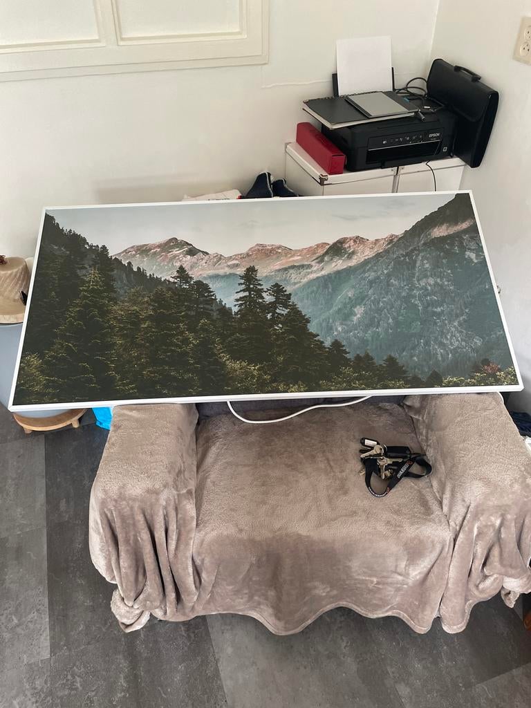 Schilderij met Berglandschap  is een verwarming - Perfect, 50 tot 75 cm, Ophalen of Verzenden, Zo goed als nieuw, Schilderij
