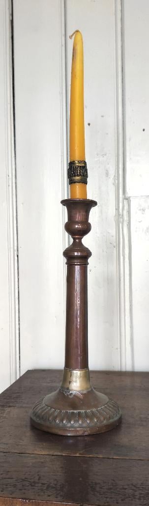 Roodkoperen antieke kandelaar circa 1900, Ophalen of Verzenden, Koper of Brons
