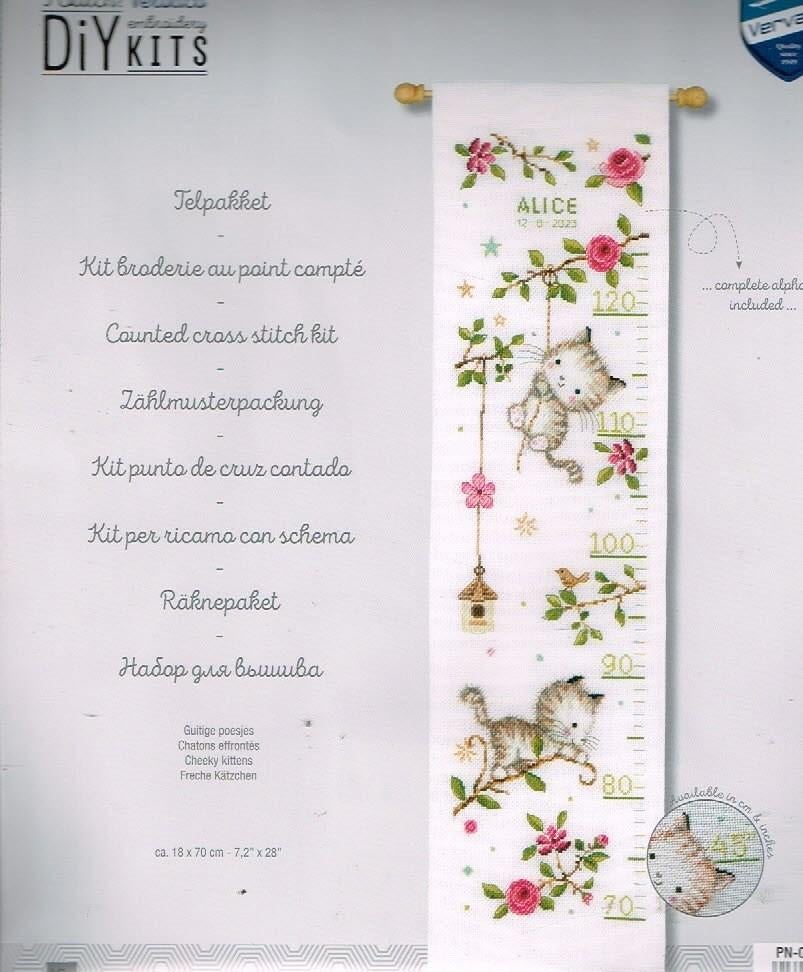 Cado vervaco borduurpakket groeimeter Guitig Poesje  oude pr, Ophalen of Verzenden, Nieuw, Handborduren, Borduurpakket