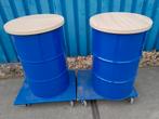 Statafel oliedrum - Blauw met houten blad, Ophalen, Gebruikt