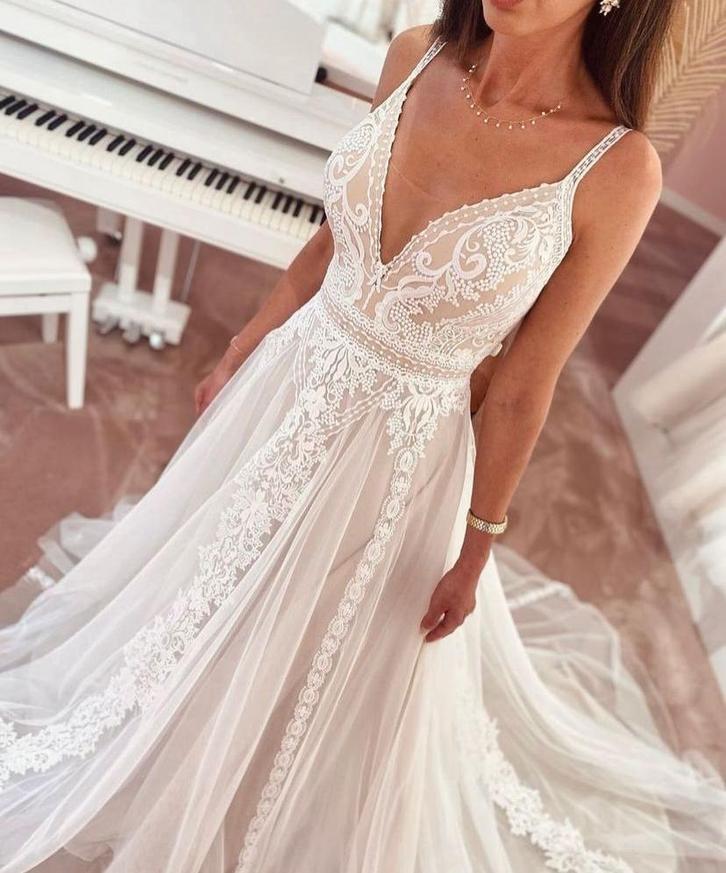 Trouwjurk maat 40 open rug blush nude, Kleding | Dames, Trouwkleding en Trouwaccessoires, Zo goed als nieuw, Trouwjurk, Beige