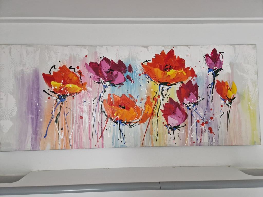 Schilderij met bloemen, 150x59.5 cm, Antiek en Kunst, Ophalen