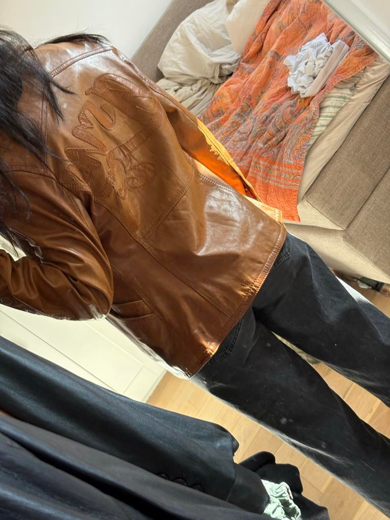 Gsussindustries bruine leren jas/blazer, Ophalen of Verzenden, Gedragen, Maat 38/40 (M), Bruin