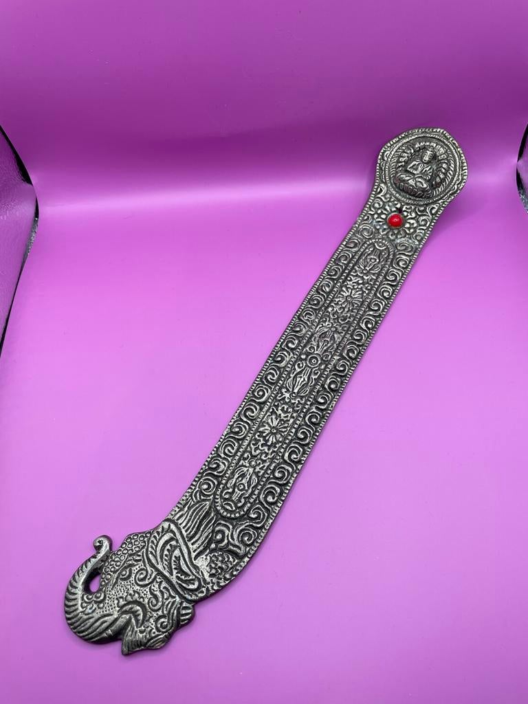 Metalen wierookhouder met olifant en Boeddha, Ophalen of Verzenden, Metaal, X, Zilver