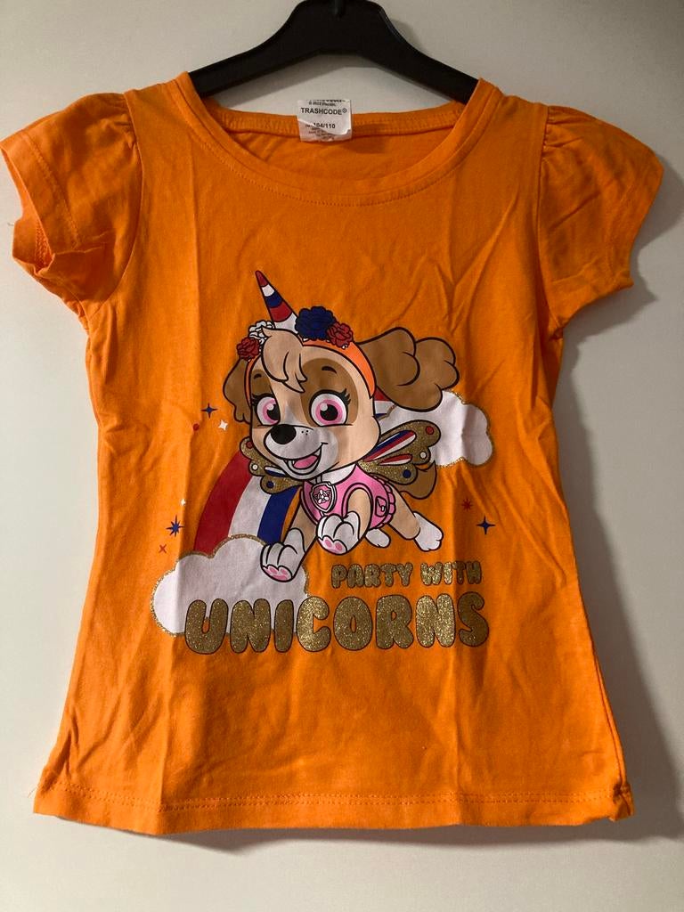 Paw Patrol Skye T-shirt Oranje met Eenhoorn maat 104/110, Kinderen en Baby's, Kinderkleding | Maat 104, Ophalen of Verzenden, Zo goed als nieuw