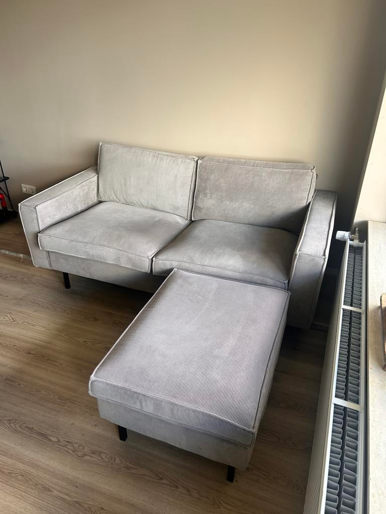 WOOOD bank Arwin 2,5 zits met hocker - grijze ribstof, Ophalen, 150 tot 200 cm, Driepersoons, 75 tot 100 cm