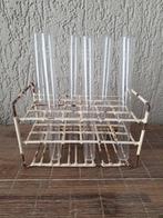 Vintage reageerbuisrek met 6 reageerbuizen Schott Duran, Ophalen of Verzenden