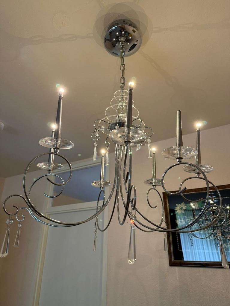 Elegante kroonluchter met kristallen details, Ophalen of Verzenden, Zo goed als nieuw, Glas, Modern klassiek, Elegant