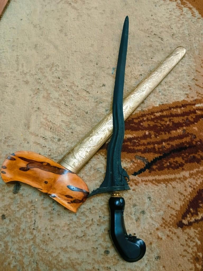 Antieke Keris Naga Liman 3 Luk Pamor Keleng Timohohout SUX11, Verzenden