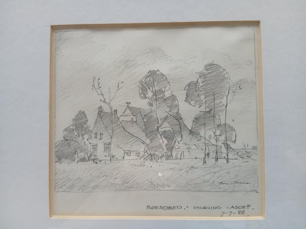 Tekening Ben van Voorn - Boerderij, omgeving Adorp (1988), Ophalen of Verzenden