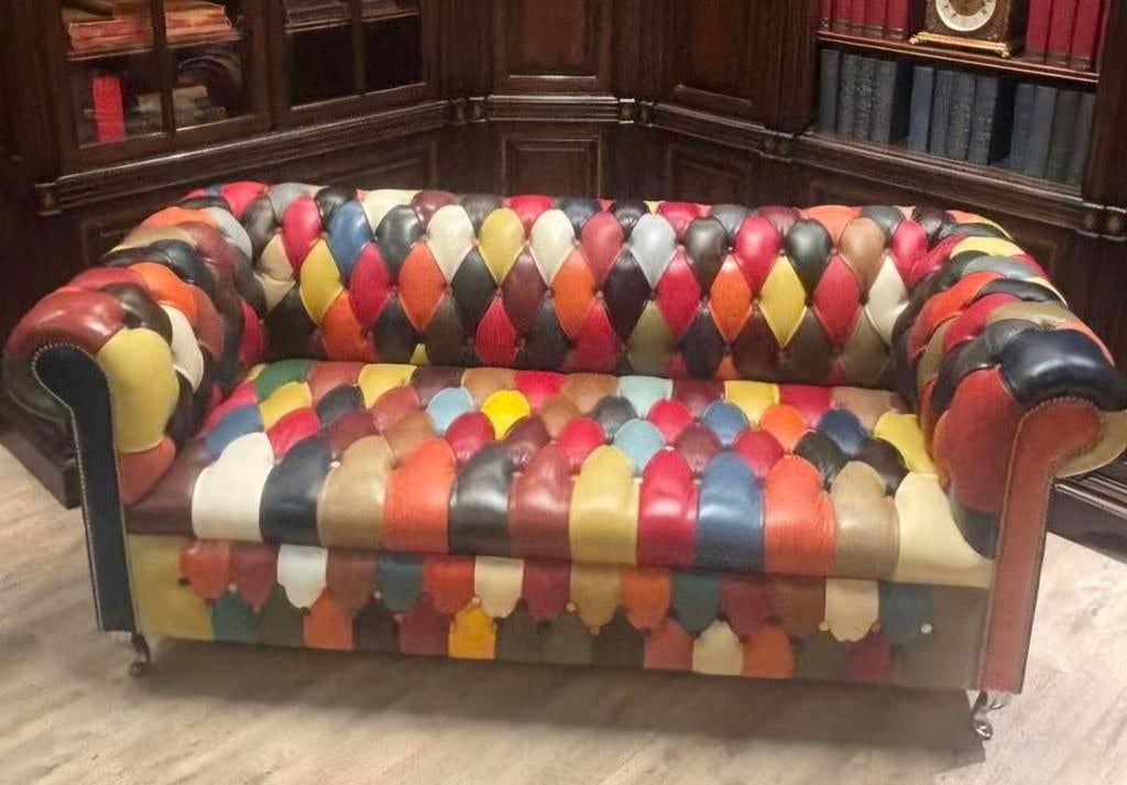 Chesterfield Delta Multicolor Patchwork Buttoned seat 3 zits, Ophalen, Minder dan 75 cm, 150 tot 200 cm, Driepersoons