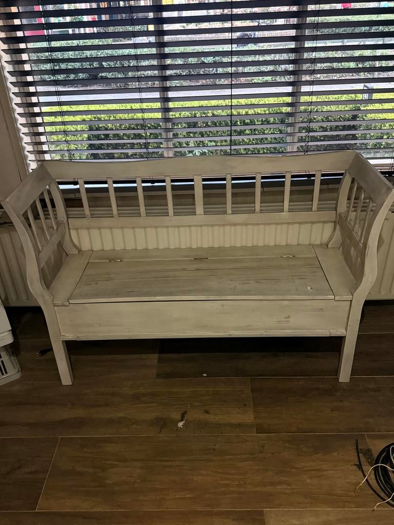 Houten bankje met klep en opslag, Ophalen, Gebruikt, Minder dan 75 cm, Tweepersoons