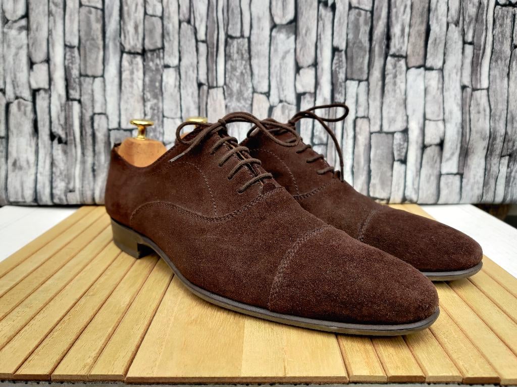 Finsbury donkerbruine suede herenschoenen - Maat 8,5, Kleding | Heren, Schoenen, Finsbury, Bruin, Verzenden, Zo goed als nieuw