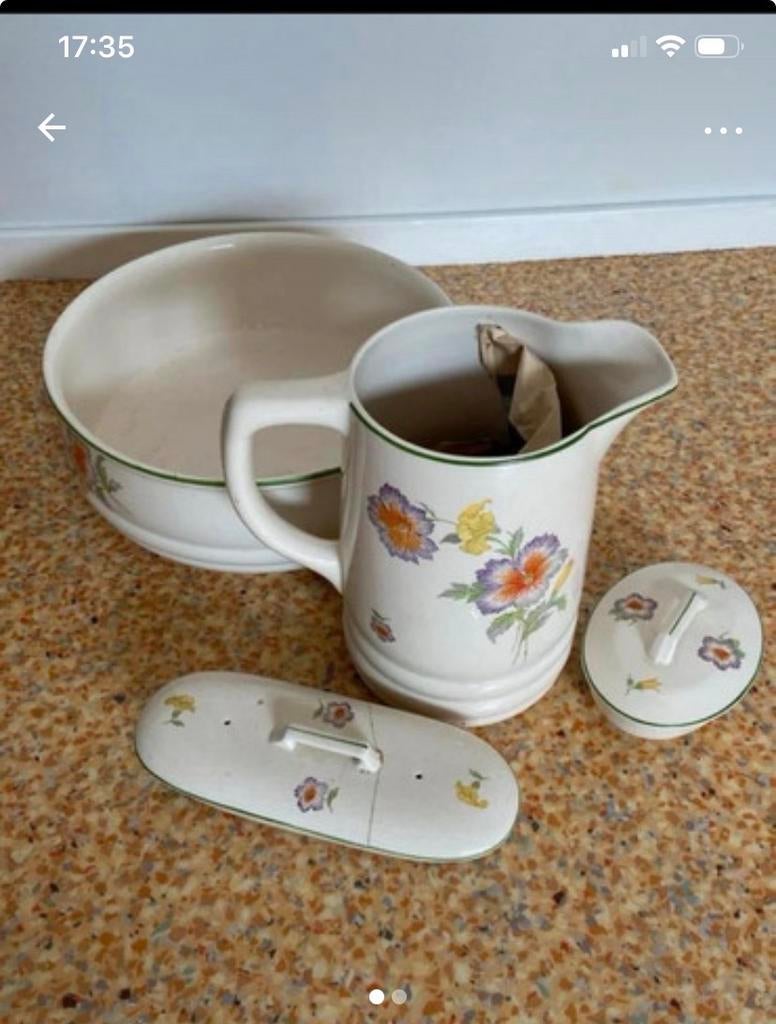 Vintage waskom en kan set met bloemmotief, Antiek en Kunst, Ophalen