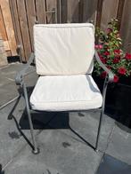 Exclusieve tuinset – Belgisch hardsteen–4 luxe designstoelen, Ophalen, Gebruikt, Tuinset, Eettafel
