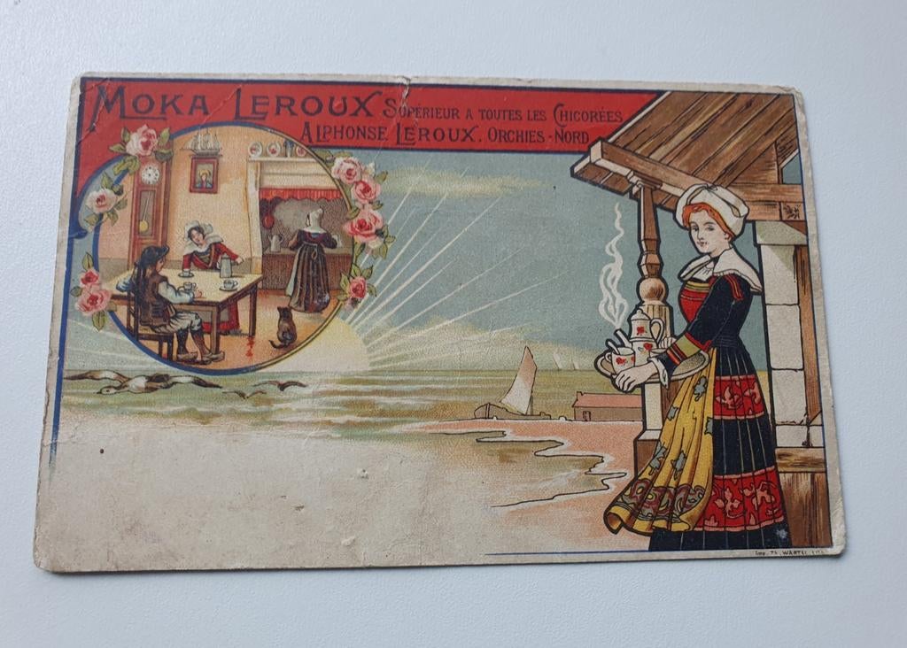 Oude Franse Reclamekaart Moka Leroux - Chicorei, Ophalen of Verzenden, Voor 1920, Gelopen, Frankrijk
