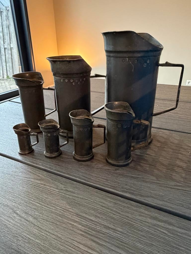 Oude tinnen maatbekers, set van 6, Antiek en Kunst, Antiek | Tin, Ophalen of Verzenden