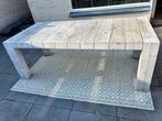 Robuuste houten eettafel white wash 220x100x80cm (Eijerkamp), Ophalen, Gebruikt, 200 cm of meer, 50 tot 100 cm
