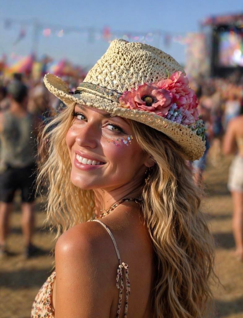 Boho Ibiza Style Rattan Hoed met Bloemen - Festival & Vakant, Ophalen of Verzenden, Nieuw, One size fits all, Hoed