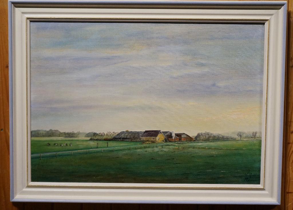 Fries landschap Boerderij Koeien Makkinga olieverf H de Jong, Antiek en Kunst, Ophalen