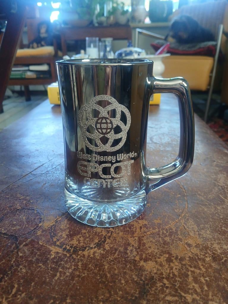 Vintage Walt Disney World Epcot Center Bierpul Glas, Ophalen, Zilver, Overige merken, Glas