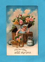 Mooie oude nieuwjaarskaart/reliéf M653 - Engeltje in mandje, Ophalen of Verzenden, Voor 1920, Gelopen