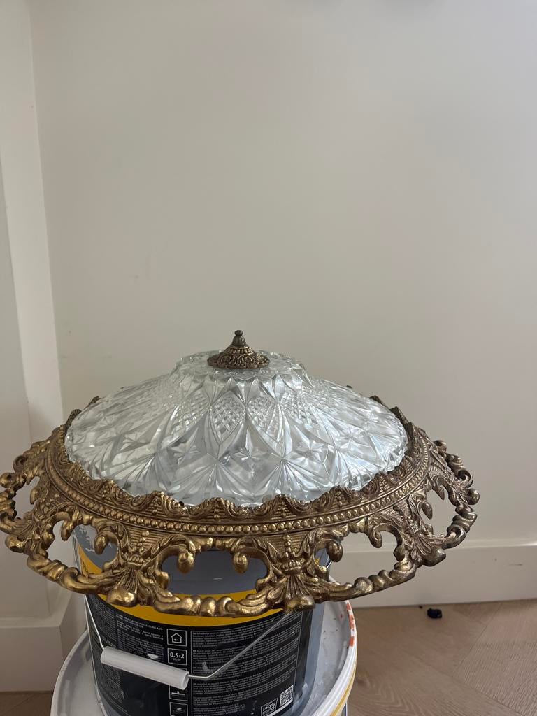 Mooie Oude Plafonnière - Vintage Stijl, Huis en Inrichting, Lampen | Plafondlampen, Ophalen of Verzenden, Gebruikt, Glas