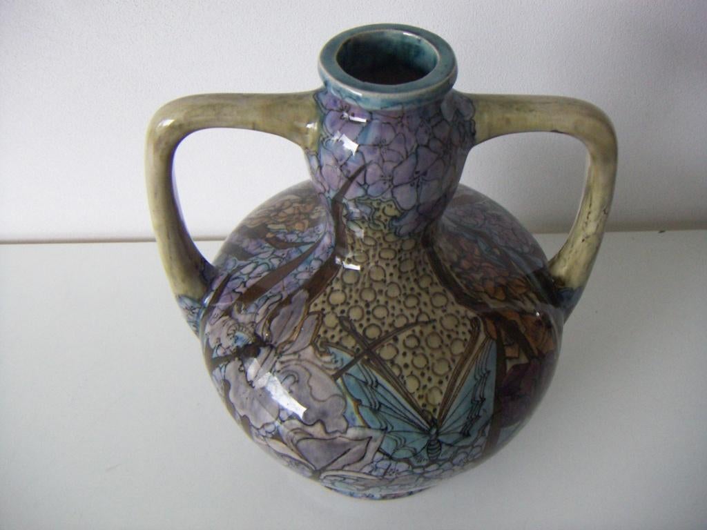 Rozenburg Den Haag plateel keramiek vaas jr.1896., Antiek en Kunst, Ophalen of Verzenden