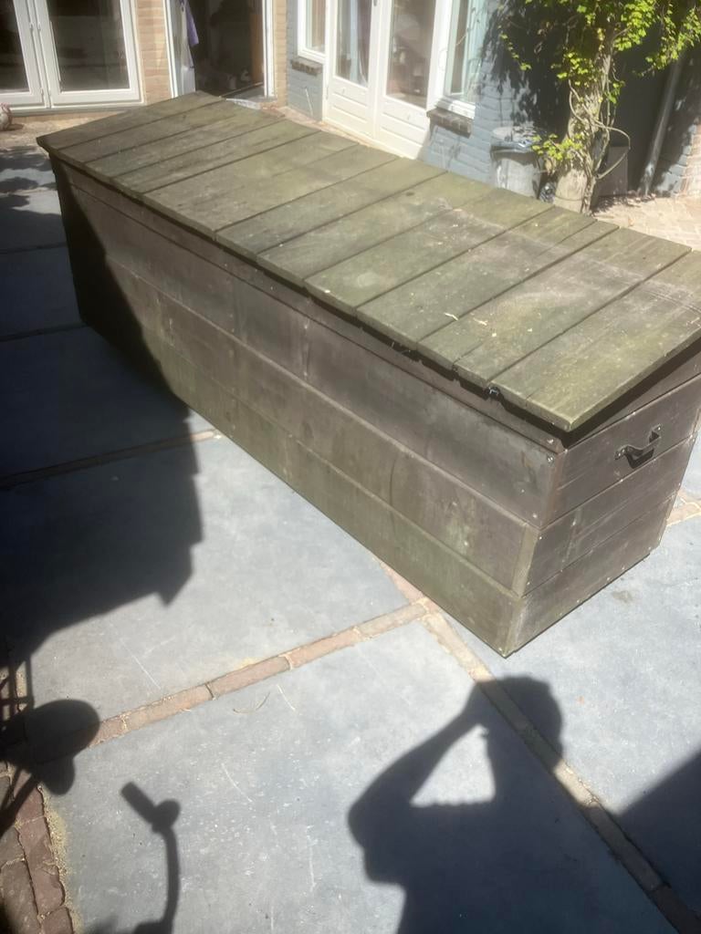 Grote houten kist op wielen voor tuin en opslag, Tuin en Terras, Ophalen, Gebruikt, Hout, Overige typen