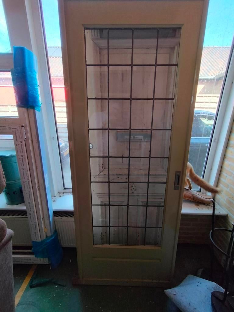 Set kamer ensuite schuifdeuren met glas in lood, Ophalen, Gebruikt, 120 cm of meer, Binnendeur