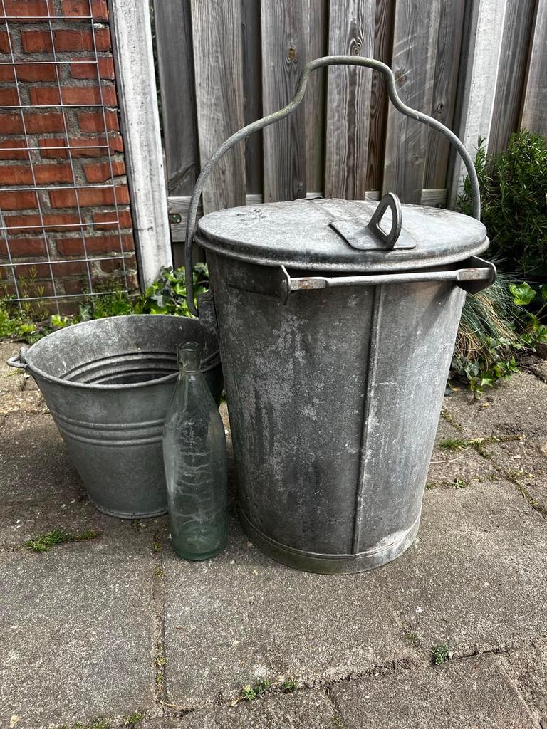 Vintage Zinken Prullenbak (zonder emmer), Antiek en Kunst, Ophalen