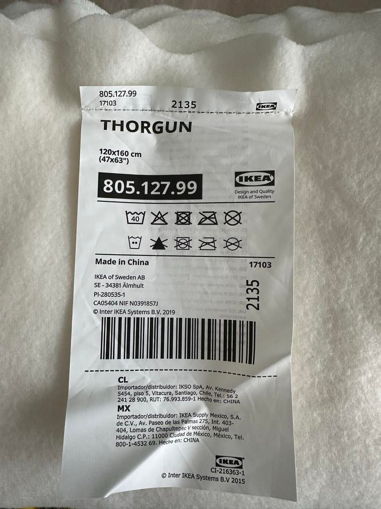 IKEA THORGUN plaid wit 120x160 cm, Ophalen of Verzenden, Nieuw