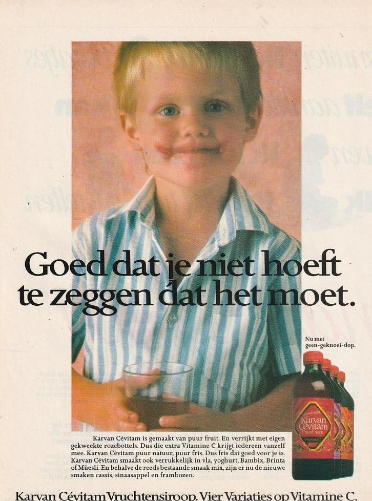 Retro reclame 1986 Karvan Cevitam limonade jongetje, Verzamelen, Retro, Overige typen, Verzenden