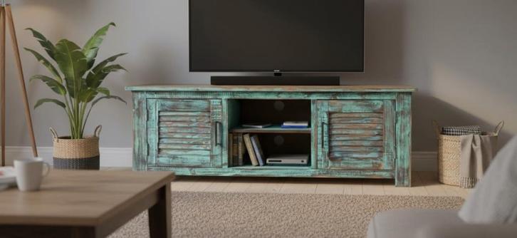 Vrolijk Ibiza tv meubel, Huis en Inrichting, Kasten | Televisiemeubels, Zo goed als nieuw, Minder dan 100 cm, 25 tot 50 cm, Ophalen of Verzenden