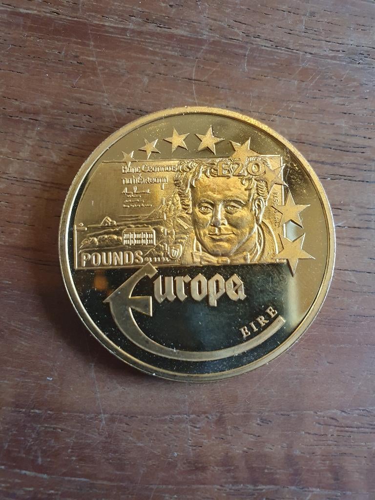Zeer mooie penning 20 Pond Ierland toetreding Europa, Ophalen of Verzenden, Overige materialen, Buitenland