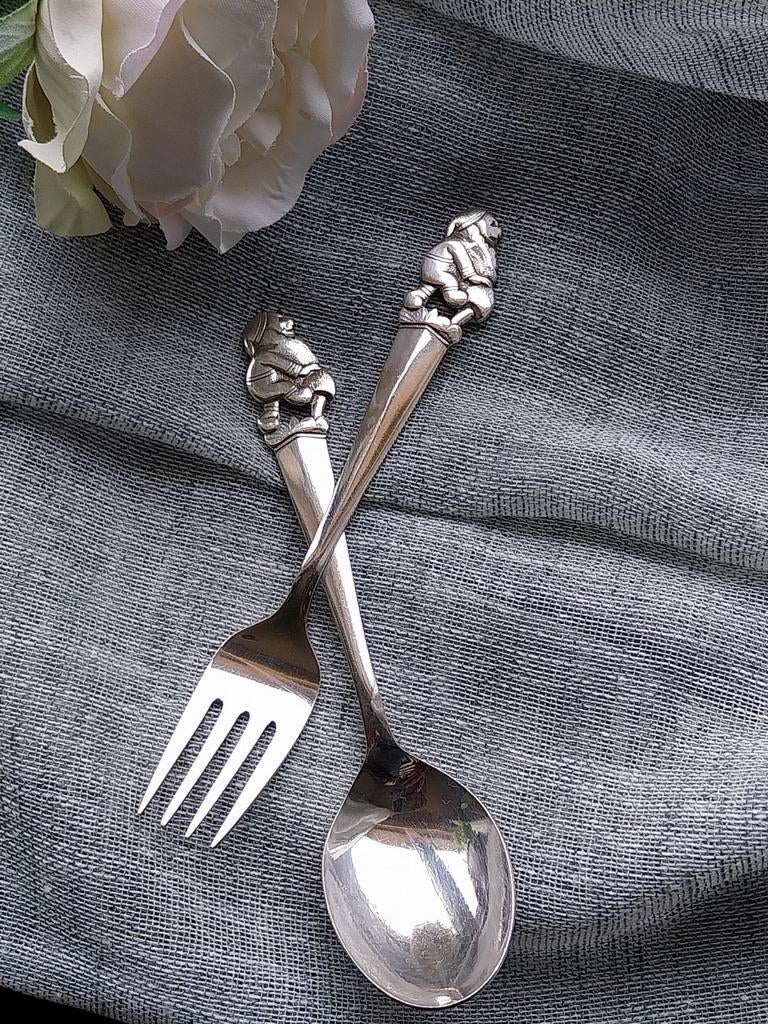 Vintage Zilveren Bestekset met Kabouterfiguren, Antiek en Kunst, Antiek | Bestek, Ophalen of Verzenden