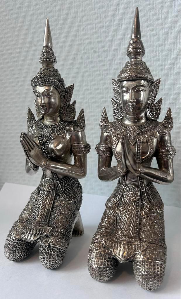 Prachtig setje Thaise Tempelwachters Zilverkleurig, Antiek en Kunst, Kunst | Beelden en Houtsnijwerken, Ophalen of Verzenden