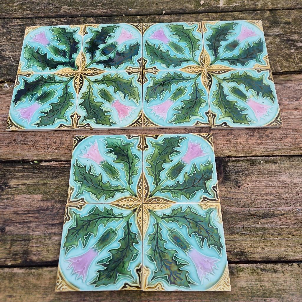 3 x 4-pas art nouveau tegels opgelegd decor, Ophalen of Verzenden