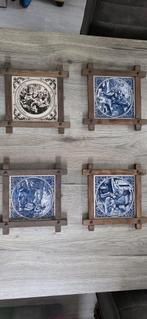 Delftsblauw handgeschilderd de 4 tegels zie info, Antiek en Kunst, Ophalen of Verzenden