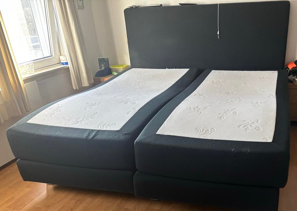 SWISS SENSE Boxspring 180x200 - 2 motoren, zwart + topper, Ophalen, Zwart, Tweepersoons, 180 cm