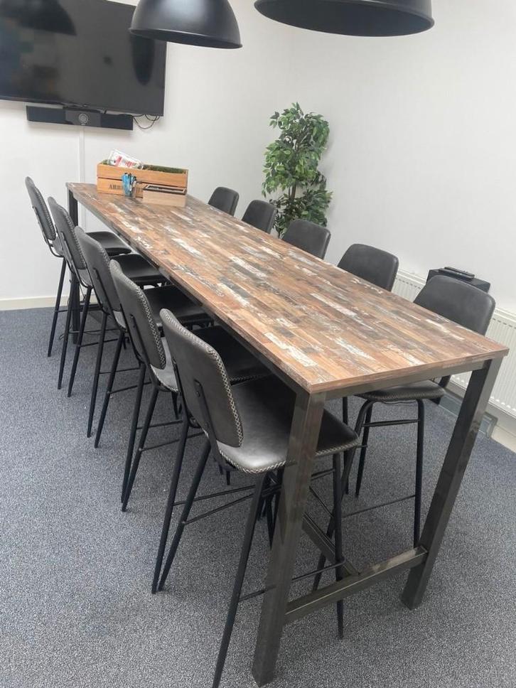 Bartafel met 10 barkrukken, Huis en Inrichting, Tafels | Statafels, Gebruikt, Ophalen