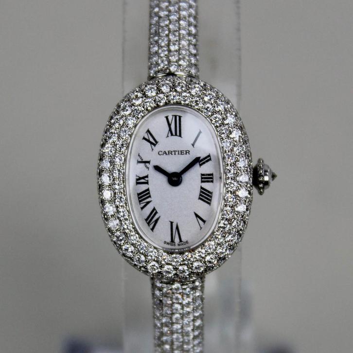 Cartier Baignoire - Iced out, Sieraden, Tassen en Uiterlijk, Horloges | Dames, Zo goed als nieuw, Polshorloge, Overige merken