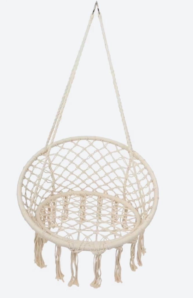 Bohemian Macramé Hangstoel - Beige, Gerecycled Polyester, Ophalen, Opvouwbaar, Nieuw, Eenpersoons