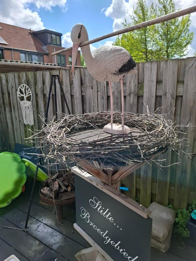 geboorte Ooievaarsnest met diverse borden / Ei en Ooievaar, Ophalen, Gebruikt, Geboortebord