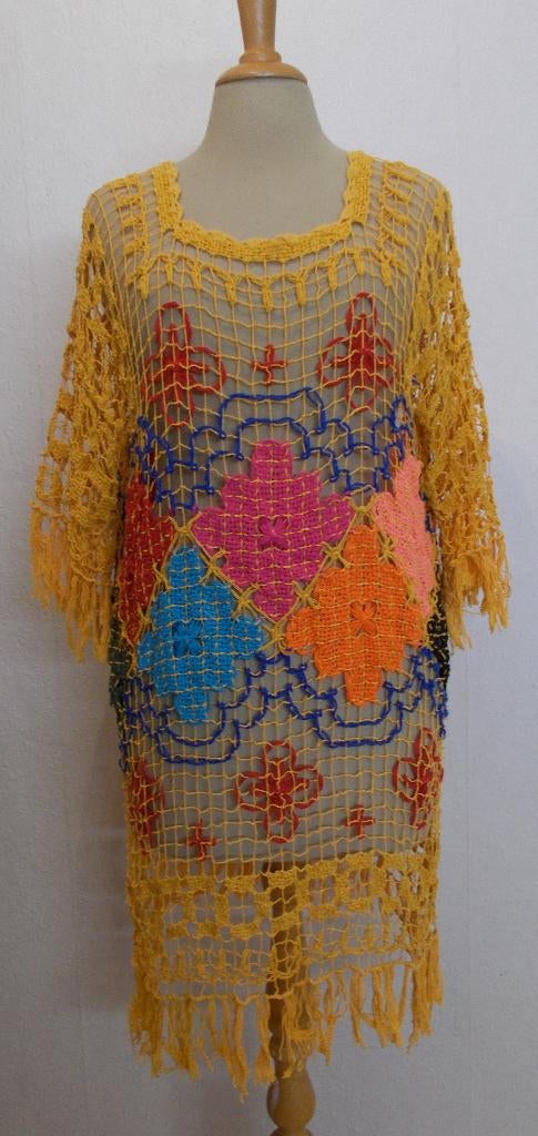 Ibiza/boho 100% katoenen crochet jurkje/tuniek! L, Overige kleuren, Verzenden, Maat 42/44 (L), Zo goed als nieuw